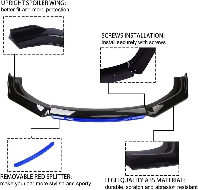 DREAMIZER Car Universal Front Bumper Lip 4pcs Body Kit Chin Spoiler Splitter Diffuser Protector Compatiable for Toyota Honda Nissan, Black w/Blue - Image 4